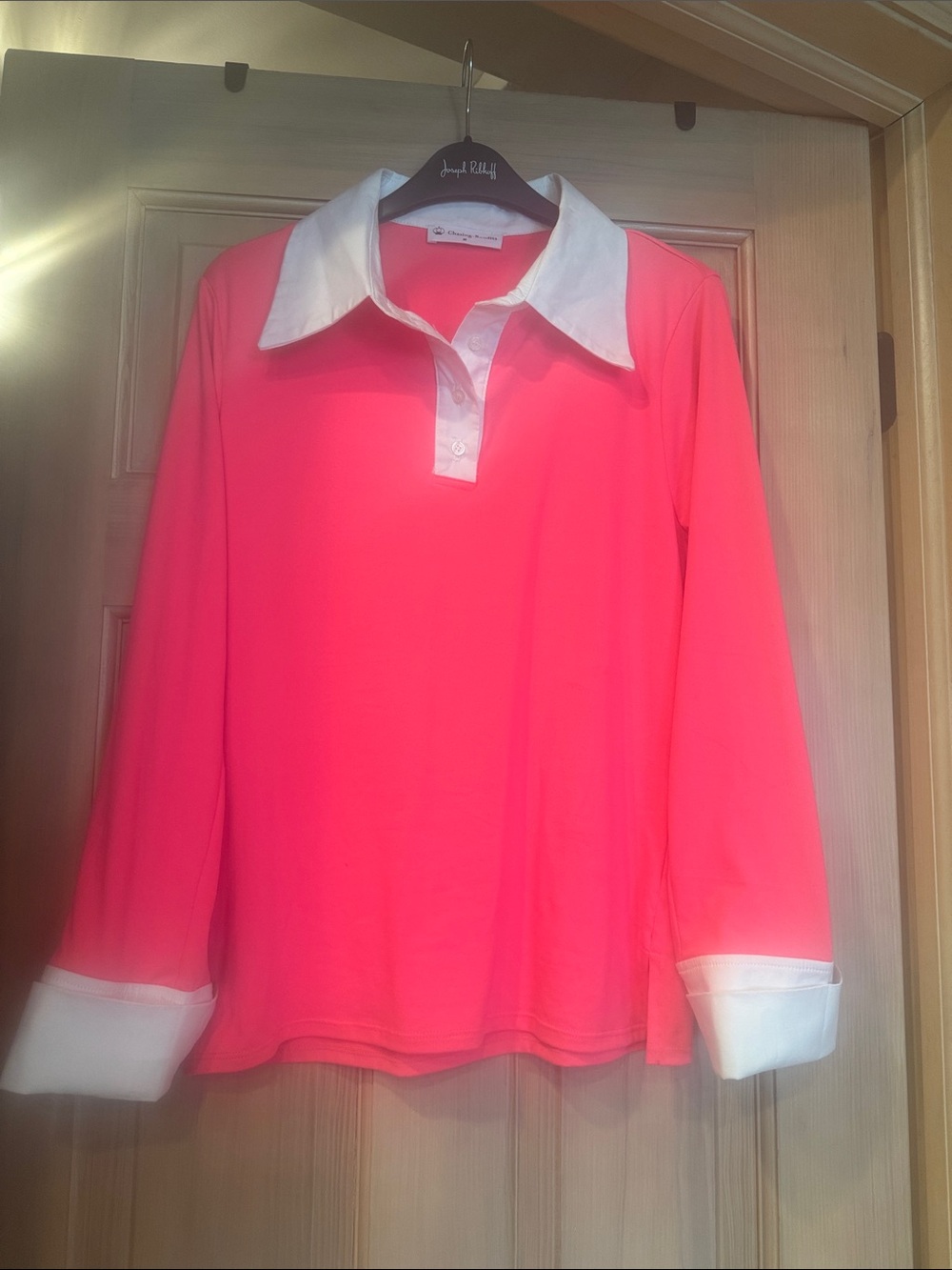Chasing Bandits Neon Pink Long Sleeve Polo with White Collar & Cuffs